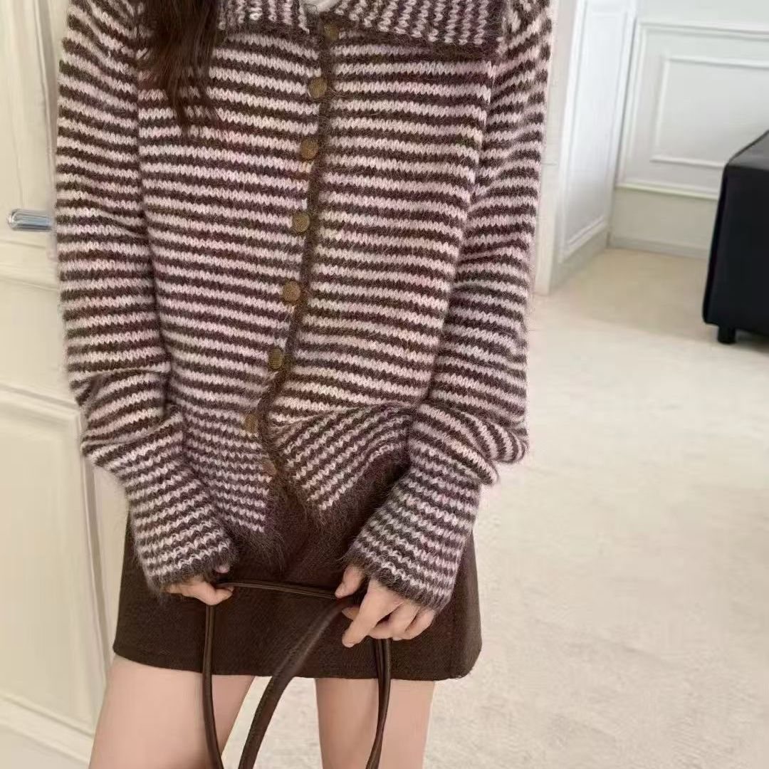 Damen Strickjacke Großkragen Knöpfe Eveloria