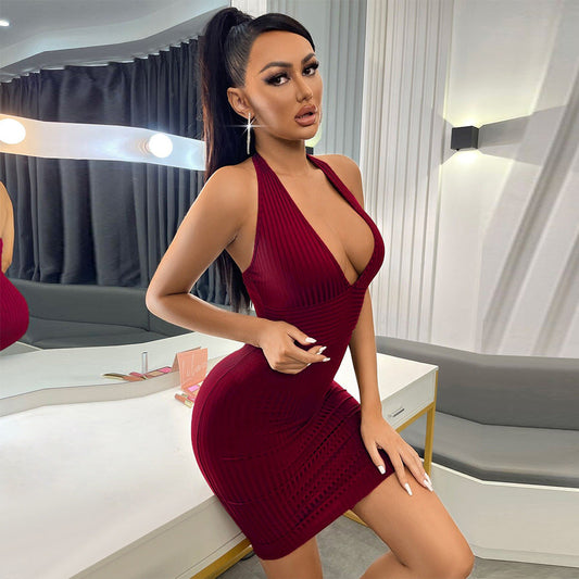 Damen Minikleid Figurbetonter Stil Tiefes V Eveloria - Eveloria