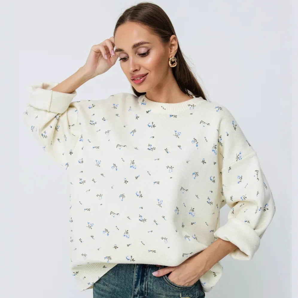 Damen Sweatpullover Oversized Floralmuster Grün Eveloria
