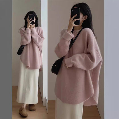 Damen Oversized Pullover Weiches Strickmaterial Lässig Beige - Eveloria