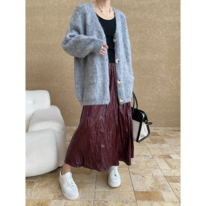 Damen Strickjacke Große Knöpfe Kuschelig Beige