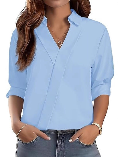 Damen Bluse V-Ausschnitt Strukturiertes Design Eveloria