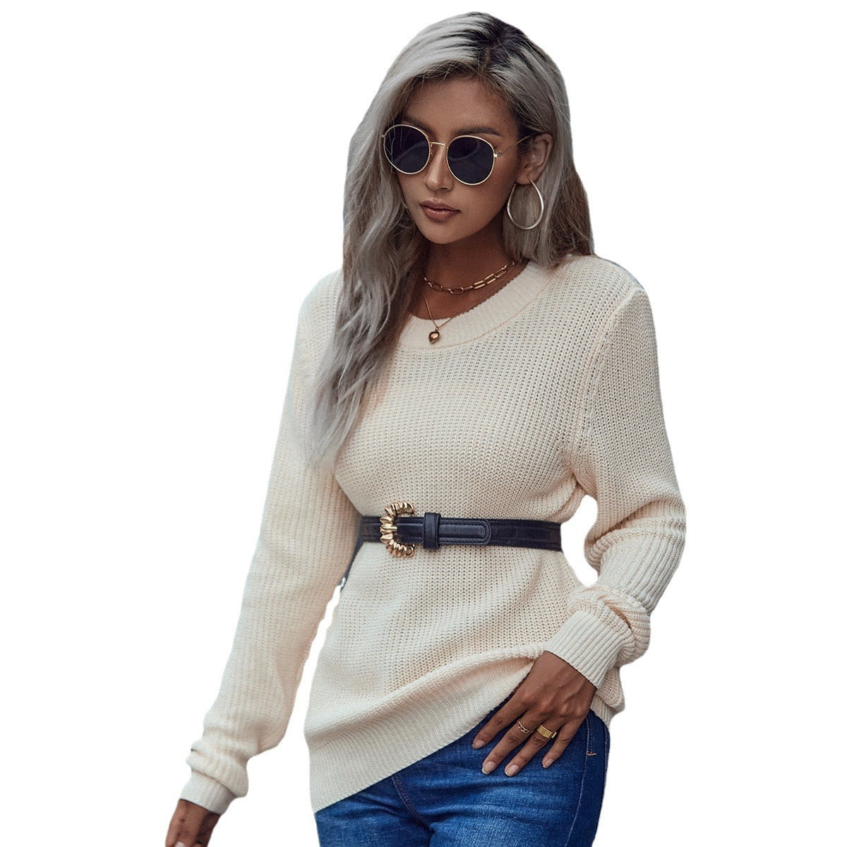 Damen Pullover Gestrickt Tailliert Grün