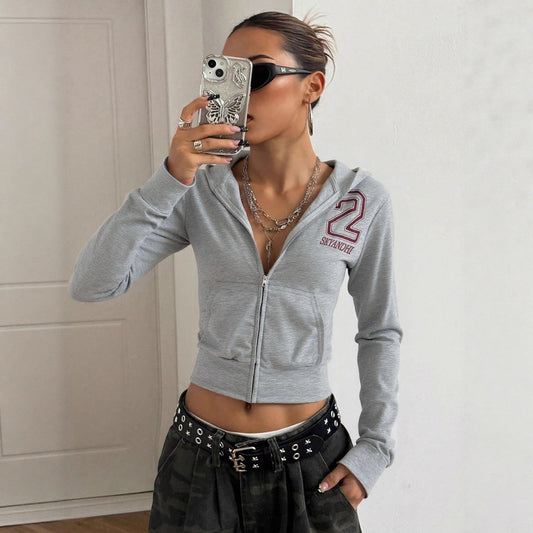 Damen Cropped Kapuzenjacke Reißverschluss Logo Schwarz Eveloria - Eveloria