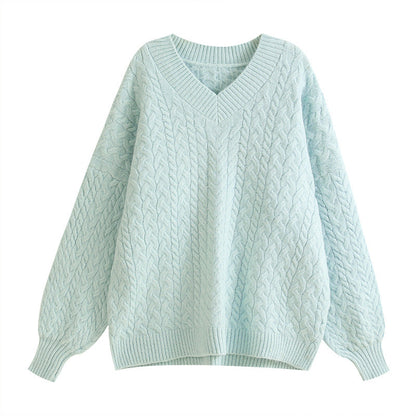 Damen Grobstrickpullover V-Ausschnitt Voluminöse Ärmel Eveloria