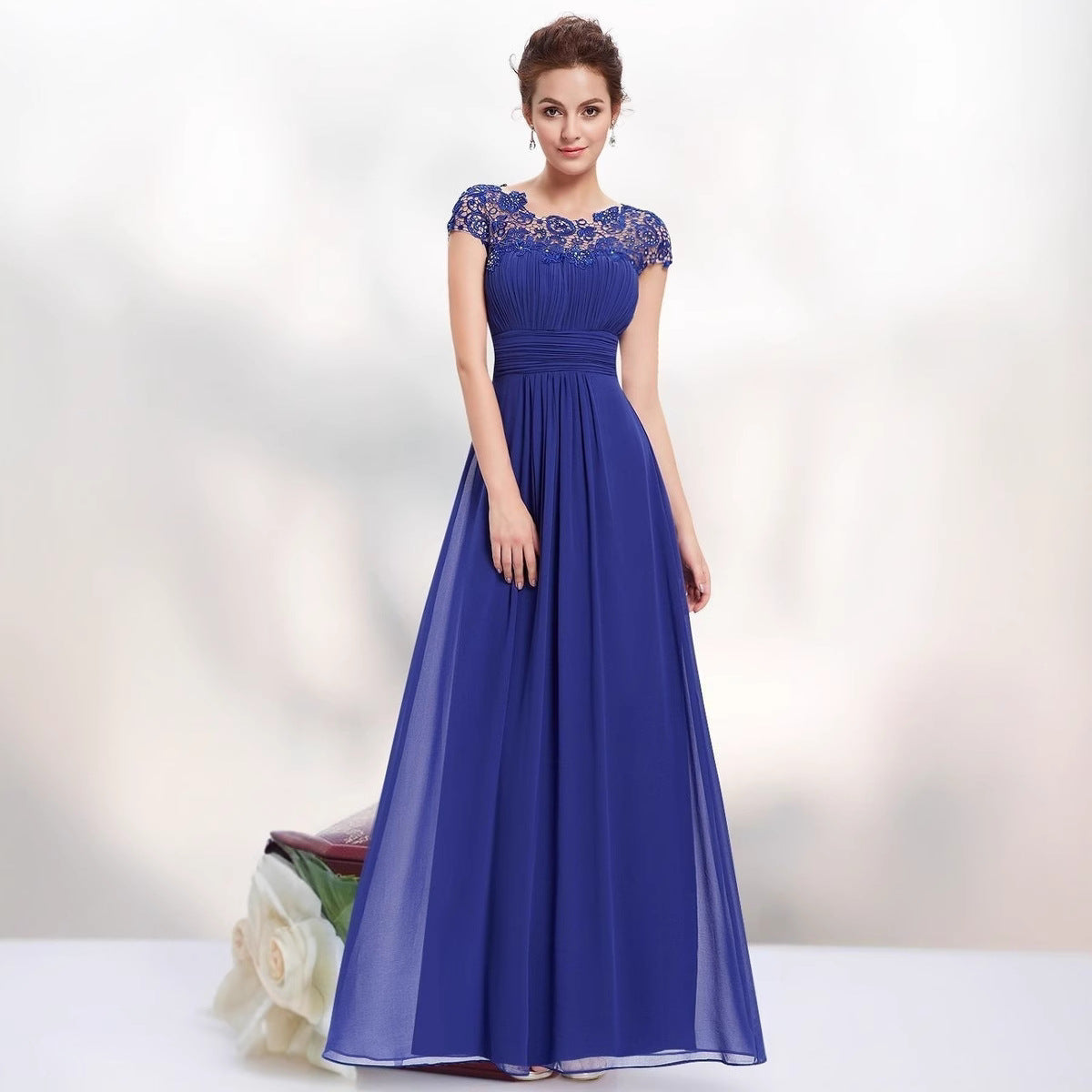 Damen Abendkleid Spitze Raffrock Eveloria