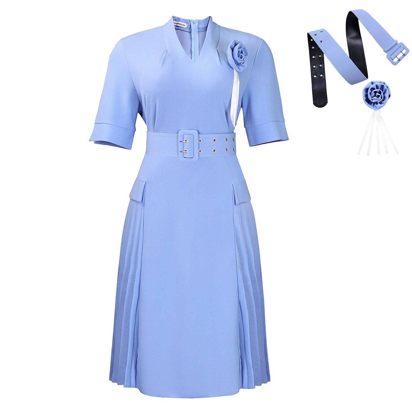 Damen Midi-Kleid mit Gürtel und Rüsche