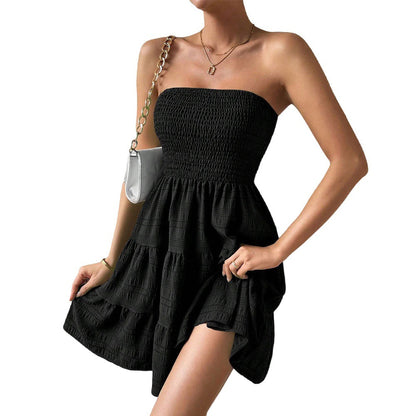 Damen Wickelkleid Schulterfrei Volant