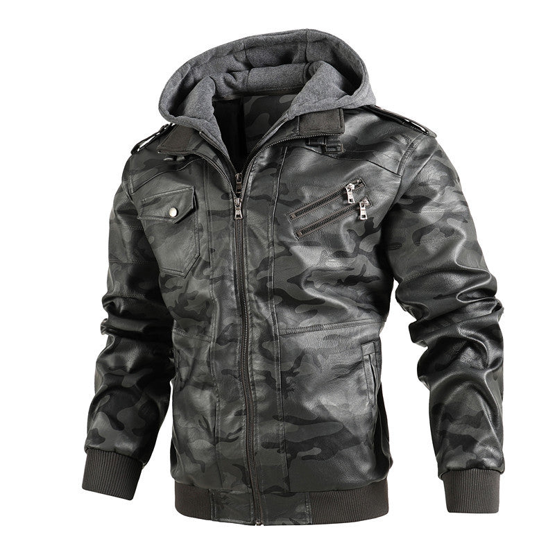 Herren Camouflage-Jacke Synthetikleder Kapuze