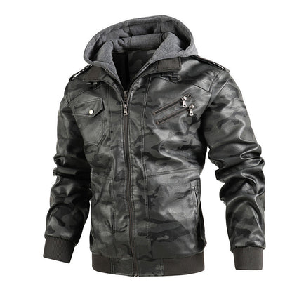 Herren Camouflage-Jacke Synthetikleder Kapuze
