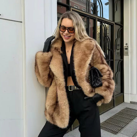 Damen Kunstpelzjacke Breiter Kragen Eveloria