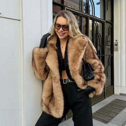 Damen Kunstpelzjacke Breiter Kragen Eveloria