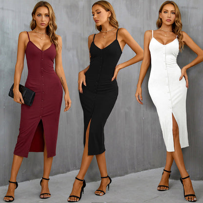 Damen Midi-Kleid mit Knopfleiste und Schlitz - Eveloria