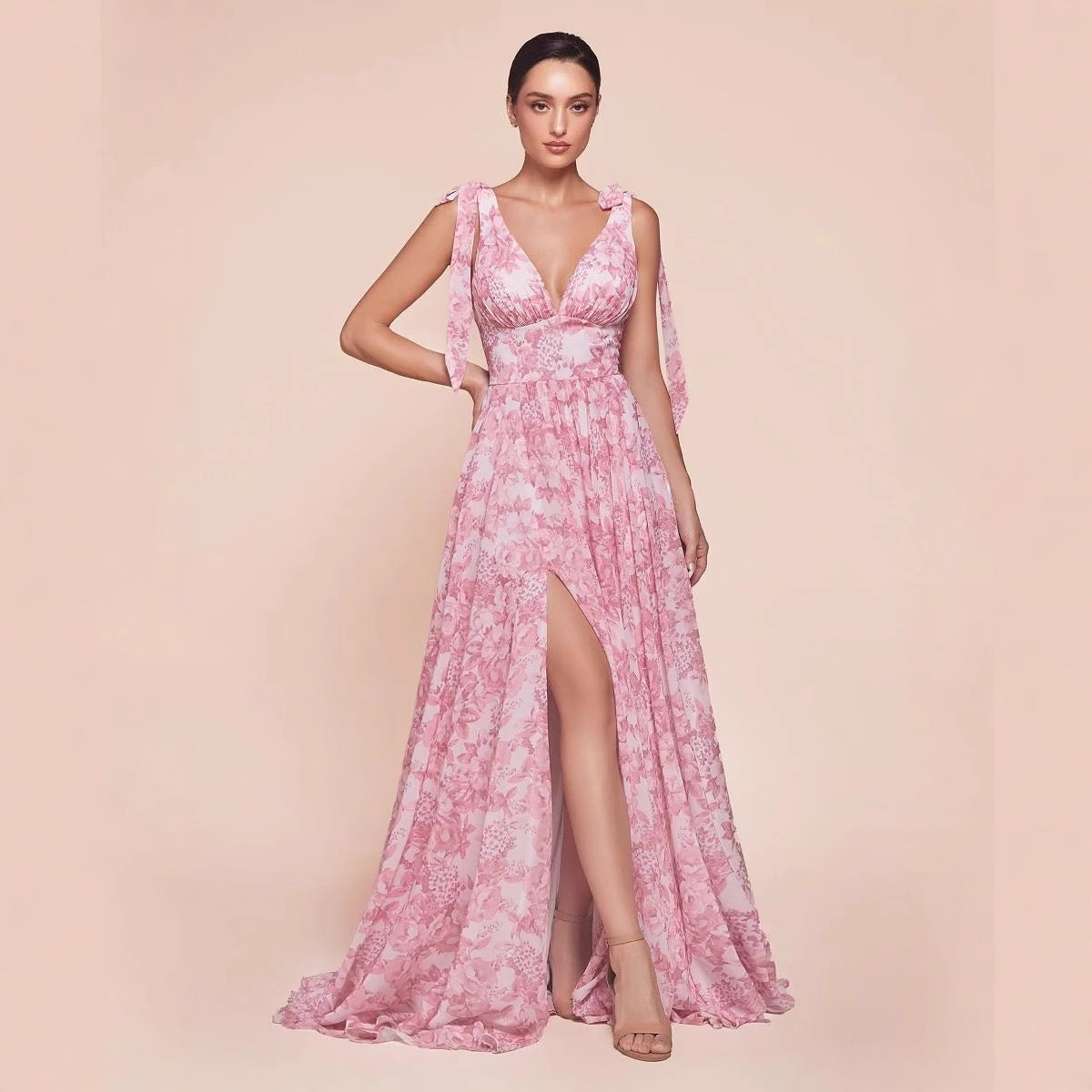 Damen Maxikleid Floralmuster Elegante Trägerdetails