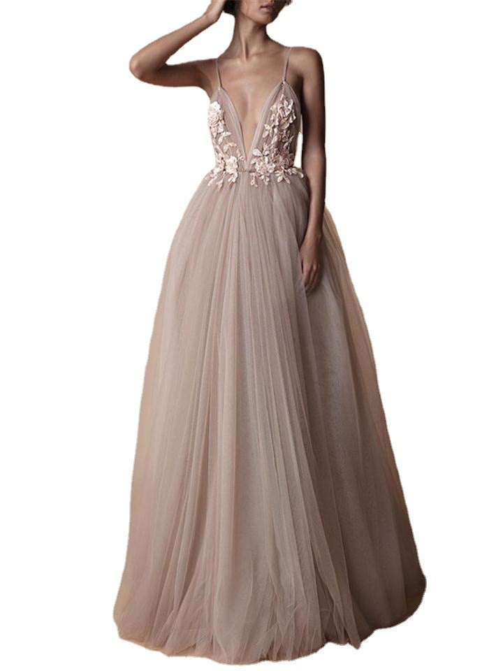 Damen Abendkleid V-Ausschnitt Floralmuster