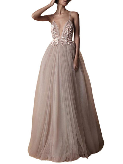 Damen Abendkleid V-Ausschnitt Floralmuster