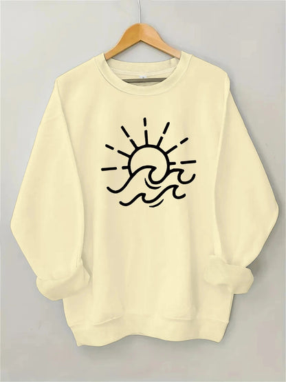 Damen Sweatshirt Sonnen Wellen Motiv Eveloria