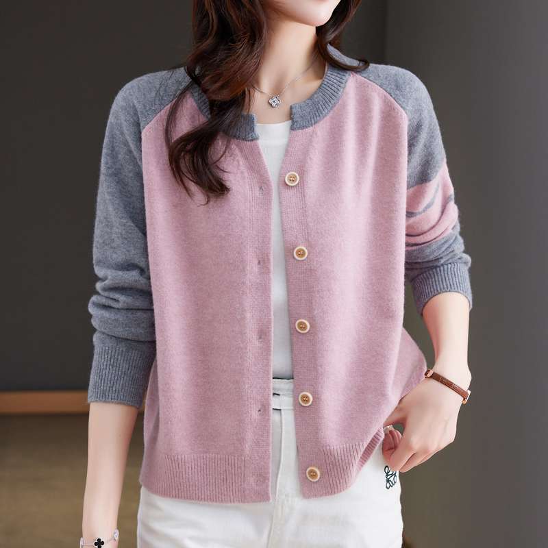 Damen Cardigan Farbkontrast Knopfdetails Eveloria