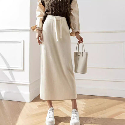 Damen Midi-Rock Elastischer Bund Taillierender Bindegürtel