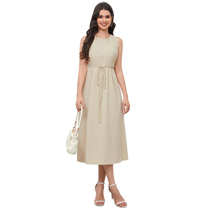 Damen Midikleid Kordelzug Schwingender Saum Eveloria