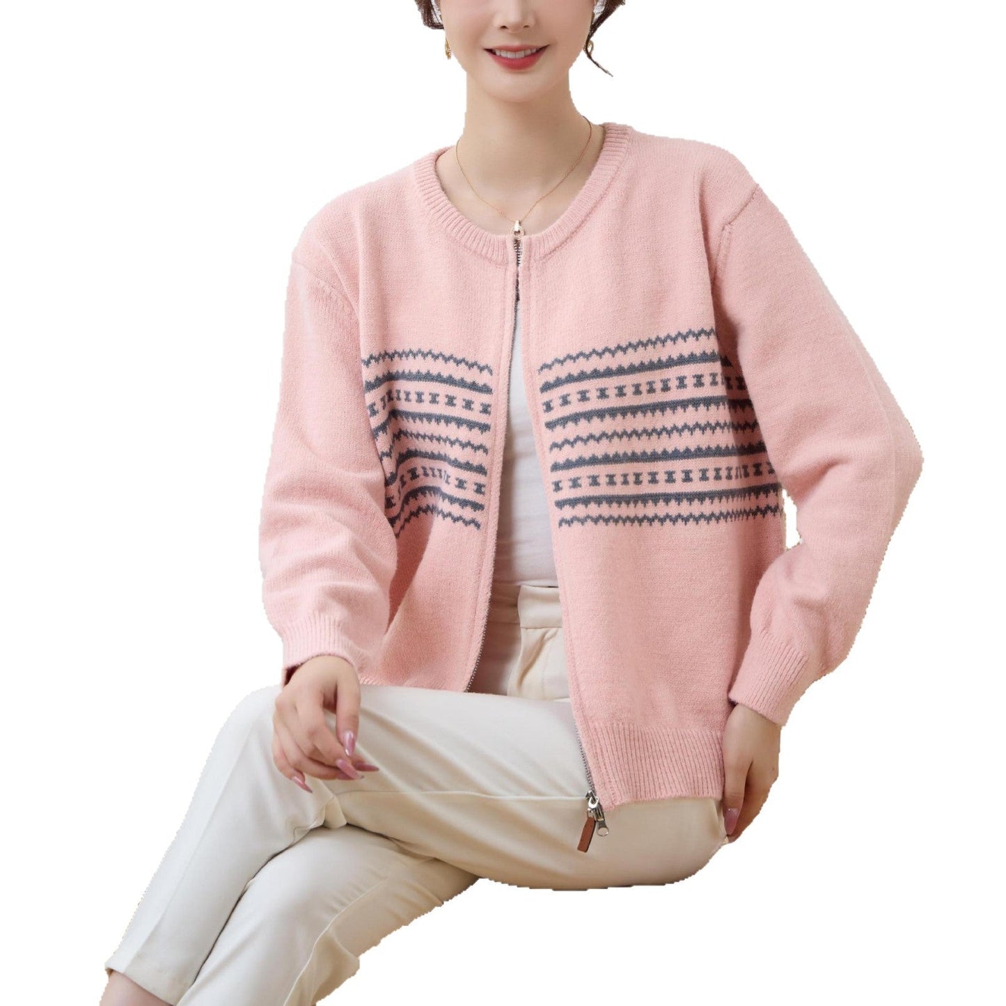 Damen Strickjacke Nordic Muster Reißverschluss Eveloria