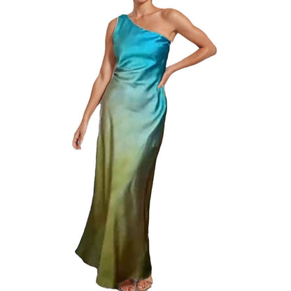 Damen Maxikleid Asymmetrisch Satin Eveloria