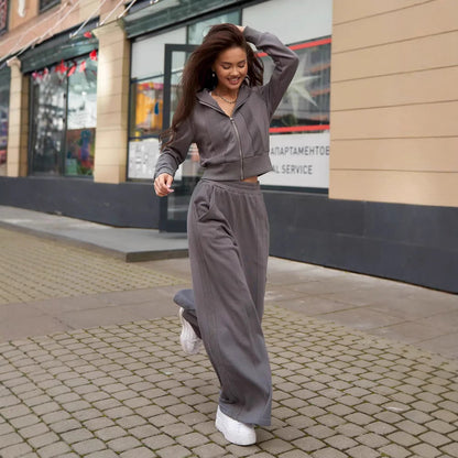 Damen Sportliches Loungewear-Set Cropped Hoodie Jogginghosen - Eveloria