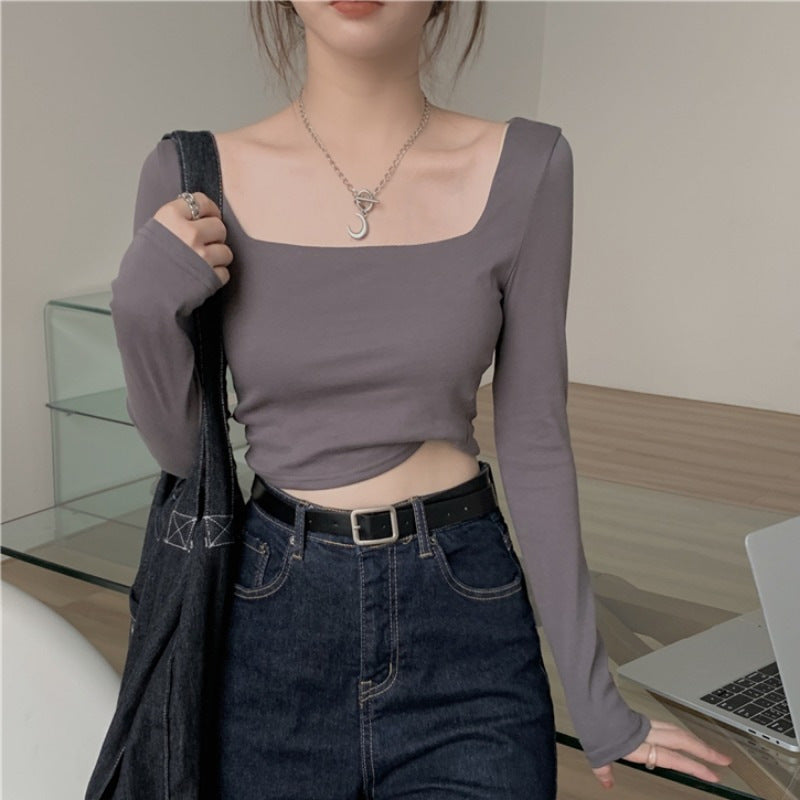 Damen Langarm Crop- Quadrat-Ausschnitt Figurumspielend - Eveloria