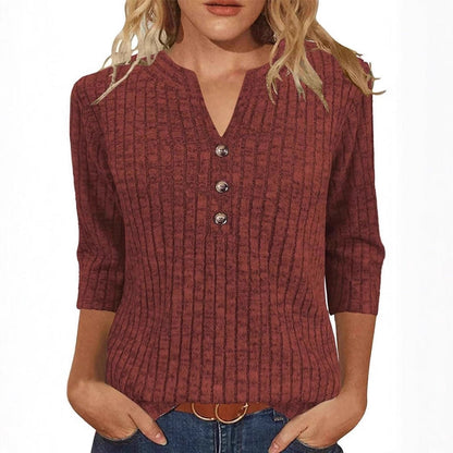 Damen Strickpullover Rippenmuster mit Knopfverschluss Anthrazit