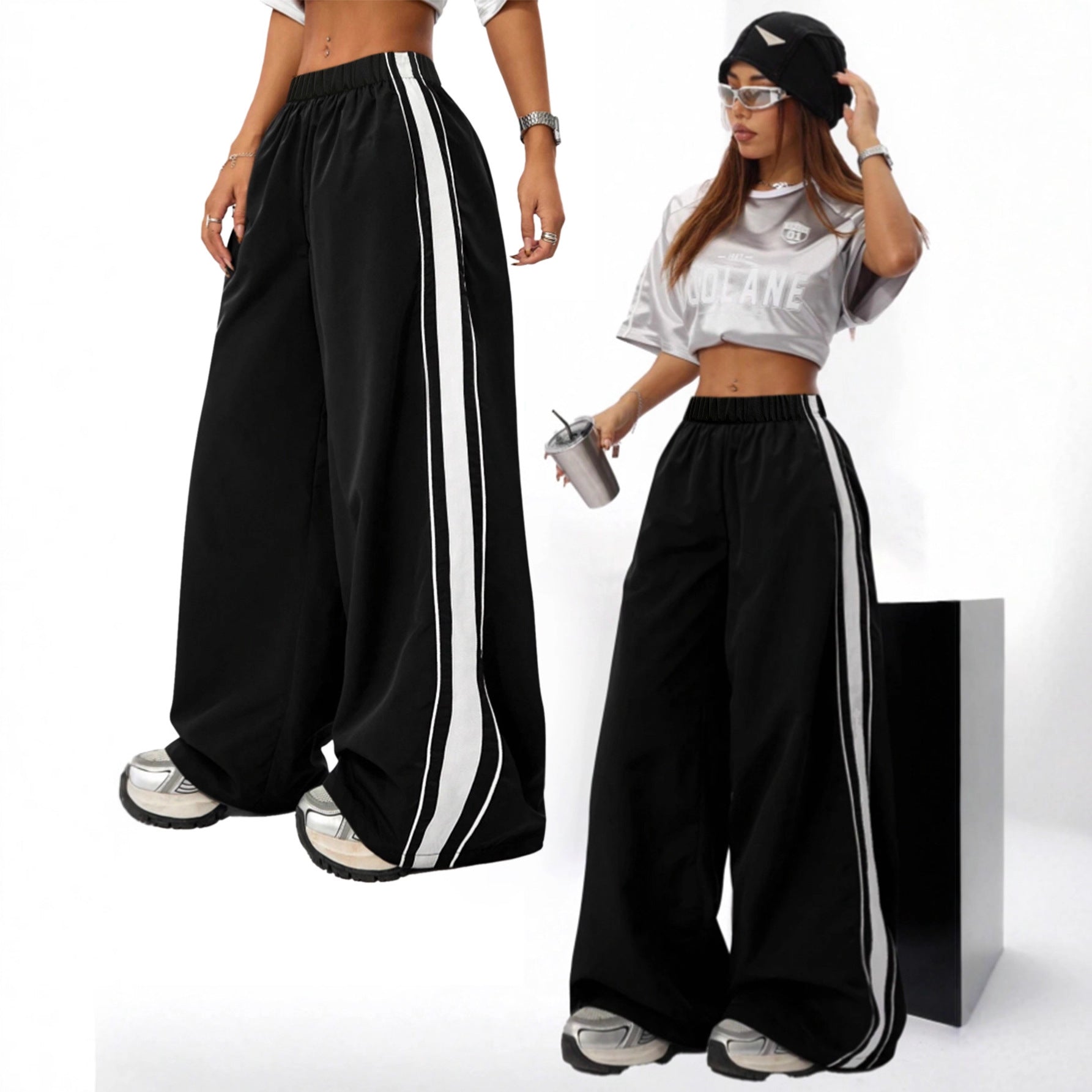 Damen Sporthose Weite Fit mit Kontraststreifen - Eveloria