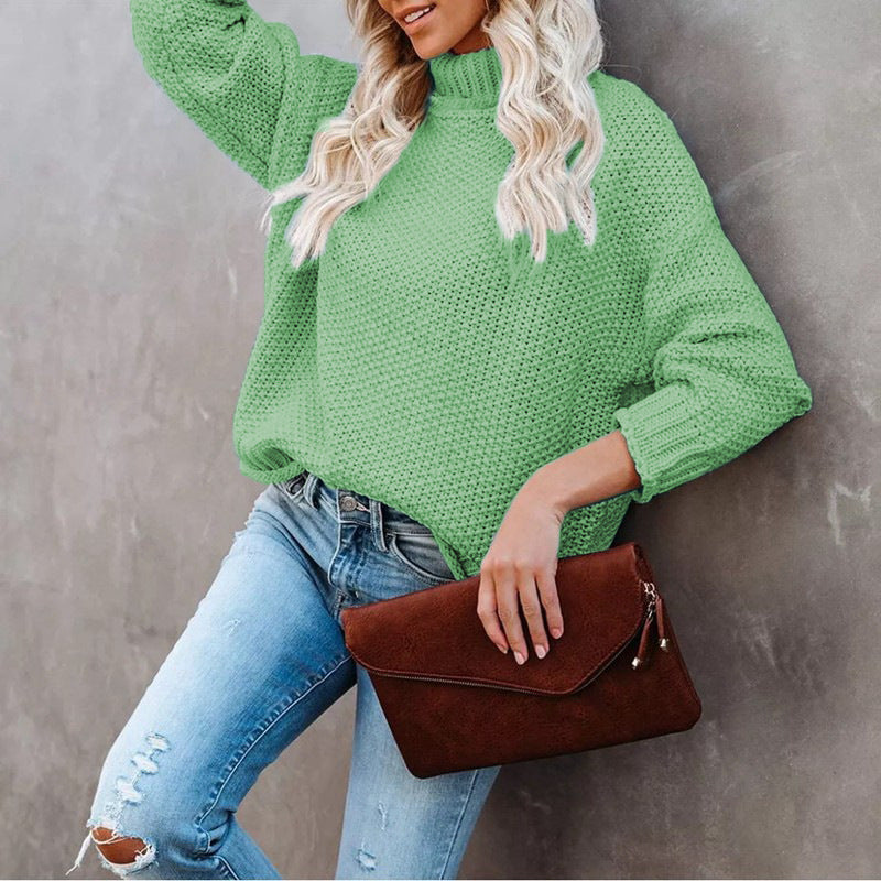 Damen Grobstrickpullover Rollkragen Lässig Eveloria