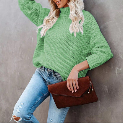 Damen Grobstrickpullover Rollkragen Lässig Eveloria