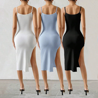Damen Minikleid Spaghettiträger Elegant Schlitz Eveloria
