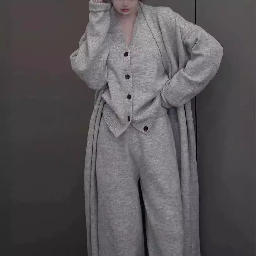 Damen Strickensemble Longcardigan Weite Hose Eveloria