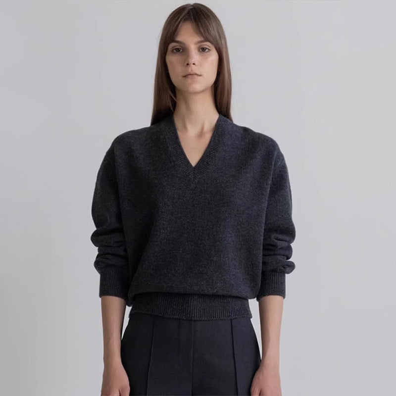 Damen Pullover V-Ausschnitt Weich Schwarz Eveloria - Eveloria