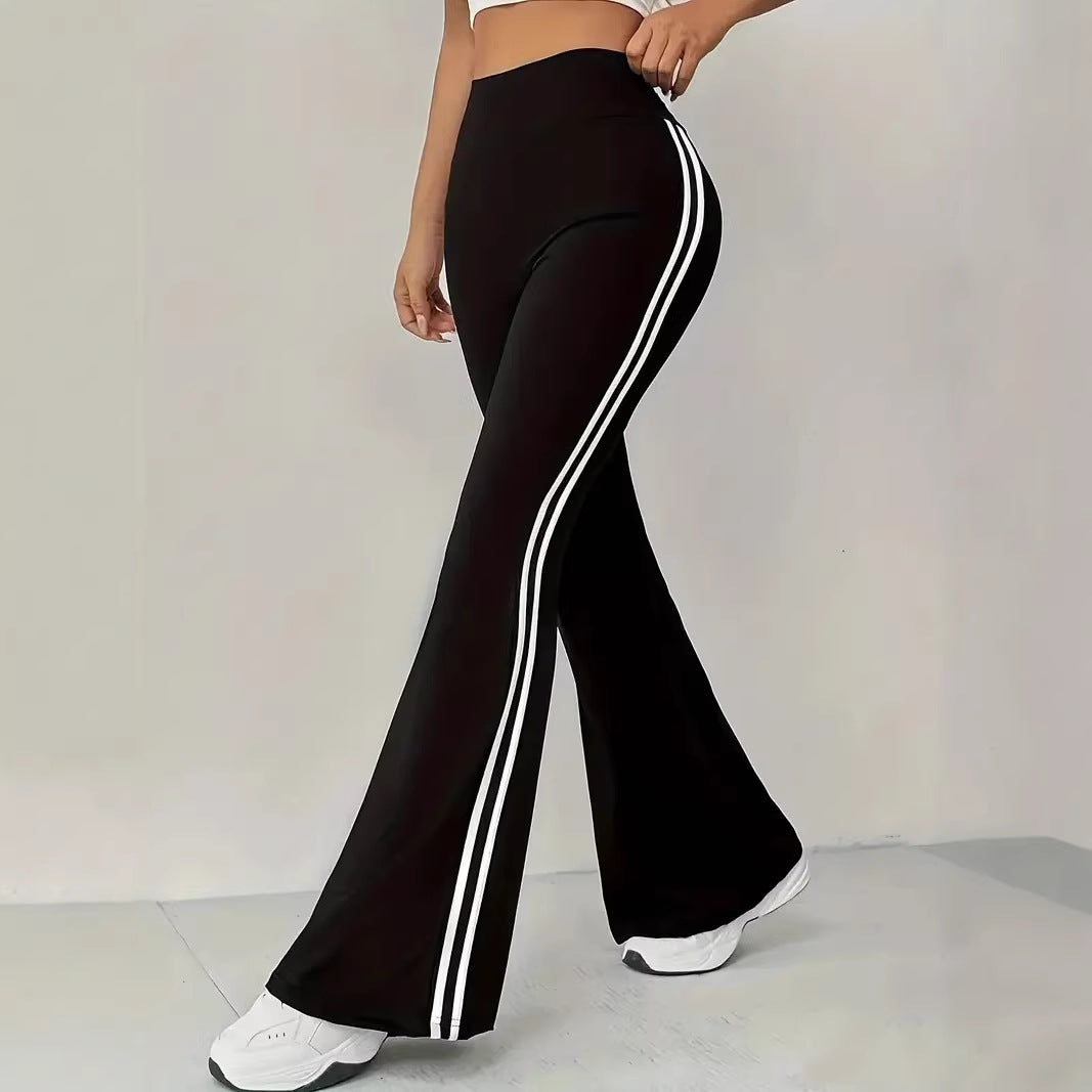 Damen Sportleggings Flared Bein Streifen Eveloria