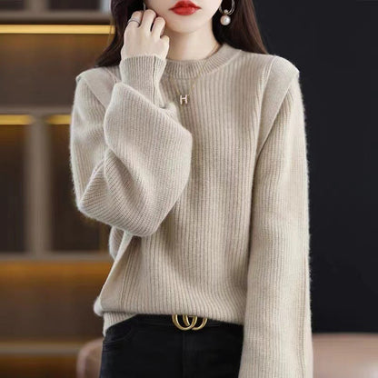 Damen Grobstrickpullover Rundhalsausschnitt Moderner Schnitt Eveloria