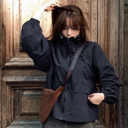 Damen Übergangsjacke Sportlich Hochkragen Praktische Taschen