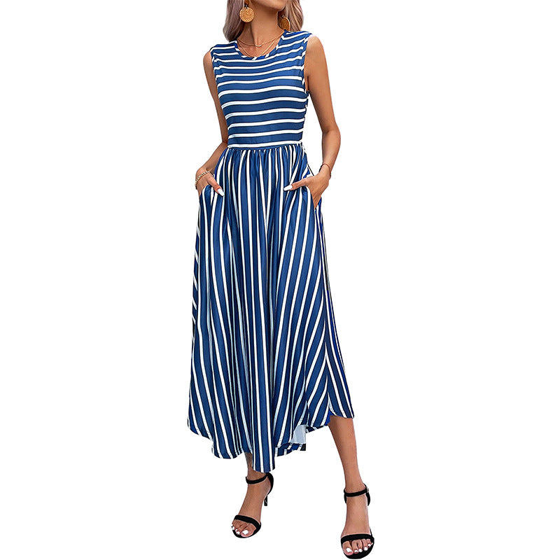 Damen Maxikleid mit seitlichem Schlitz und Streifen
