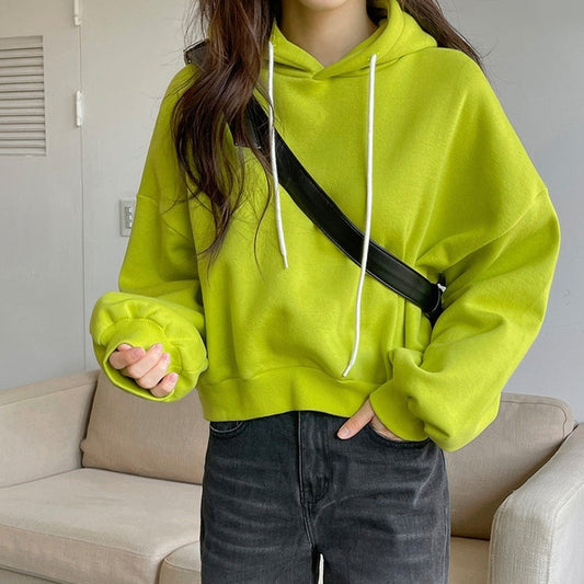 Damen Hoodie Cropped Voluminöse Ärmel Schwarz Eveloria - Eveloria