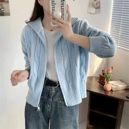 Damen Strickjacke Reißverschluss Kordelzug Eveloria