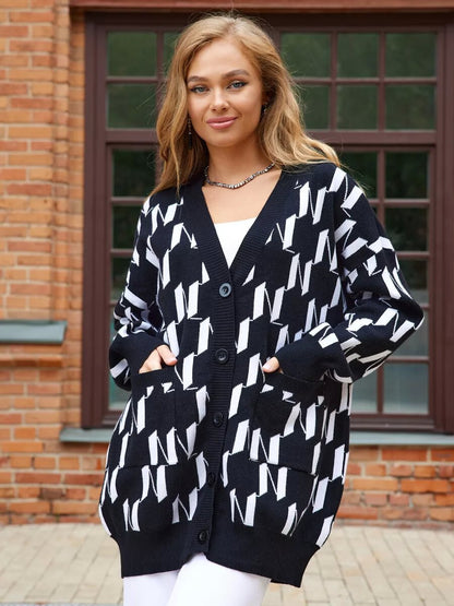 Damen Strickcardigan mit Knöpfen und Taschen Grau Eveloria