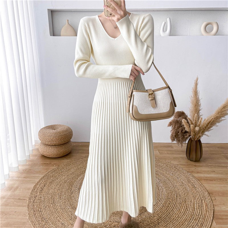 Damen Maxikleid Rippstruktur V-Ausschnitt Eveloria - Eveloria