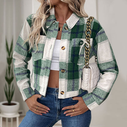 Damen Cropped Bluse Karo Nostalgisch Knöpfe Eveloria
