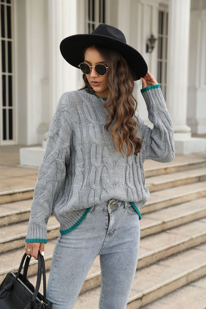 Damen Grobstrickpullover Zopfmuster Akzenten Eveloria