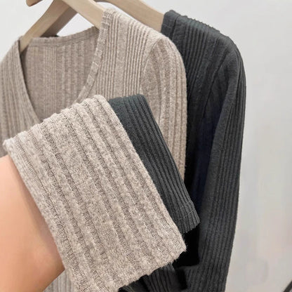 Damen Langarm-Pullover Figurbetont mit Knöpfen Eveloria