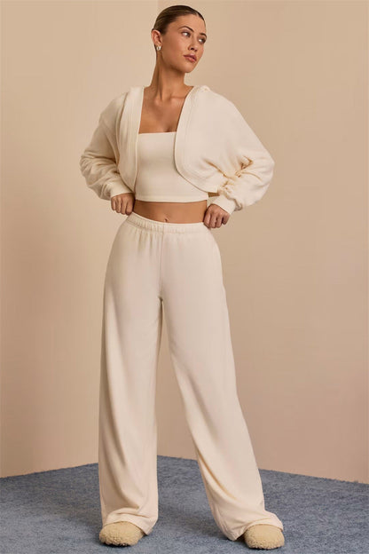 Damen Crop- und weite Hose Eveloria Baumwolle Beige