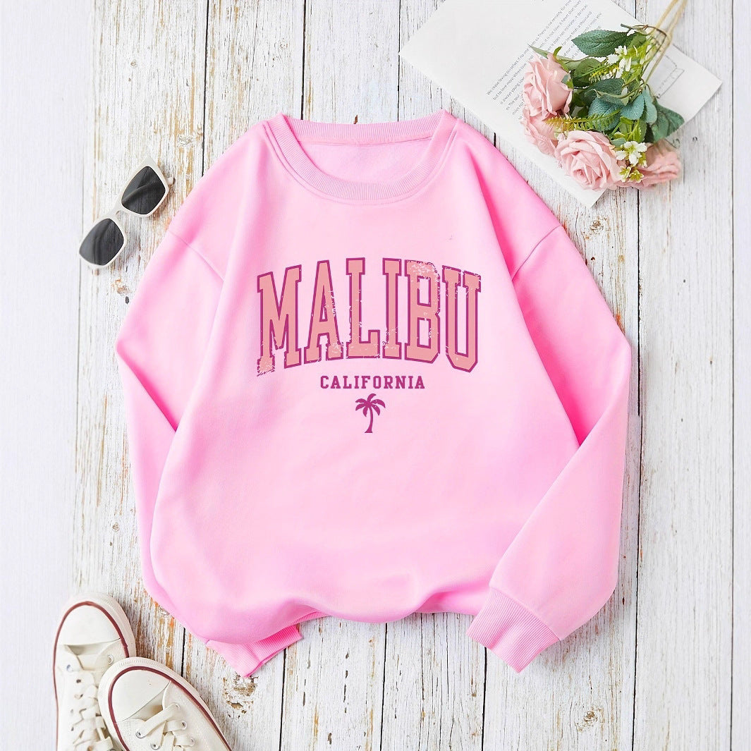 Damen Sweatshirt Malibu Schriftzug Lässiger Schnitt Eveloria