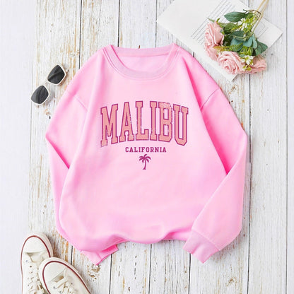 Damen Sweatshirt Malibu Schriftzug Lässiger Schnitt Eveloria