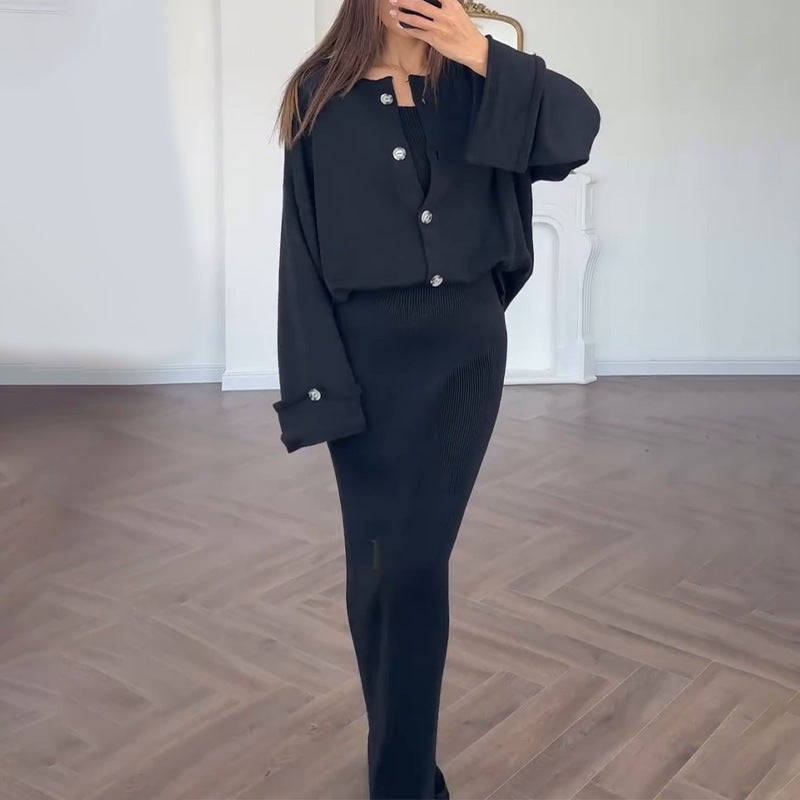 Damen Strickkleid mit Cardigan Überwurf Elegant